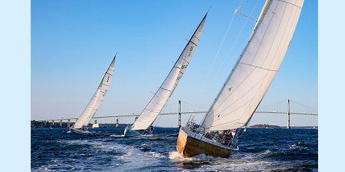 Sailboat Trio with Bridge in Distance - America's Cup Charters - Newport, RI